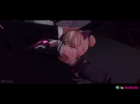 D.Va высасывает своего босса, пока он не кончится на ее лице (со звуком) 3D -анимация Hentai Game Overwatch 