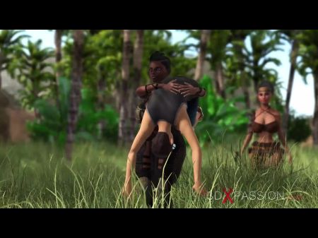 Сексуальная блондинка имеет анальный секс с 3D Hot Dickgirl на острове 