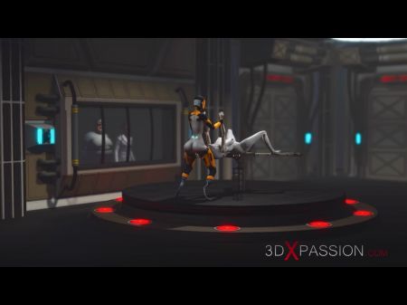 секс-робот фута играет с инопланетянкой в ​​научно-фантастической лаборатории 