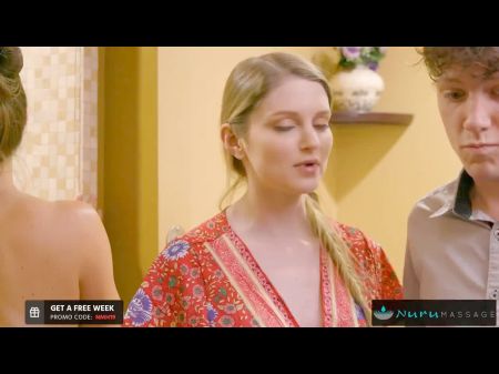 Nervous Couple End Up Double Teaming Big-busted Masseuse .