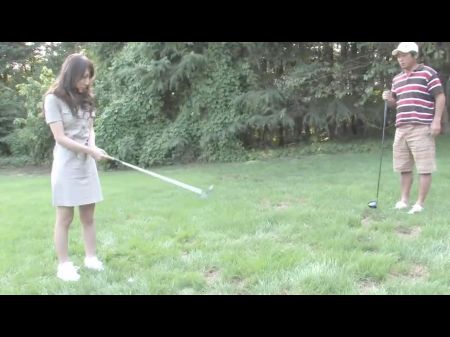 Eager Brown-haired Loves Making Blowjob Stiff Penis On The Golf .