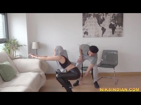 Indian Muslim Hottie In Hijab Hammered Rough By Her Gym .