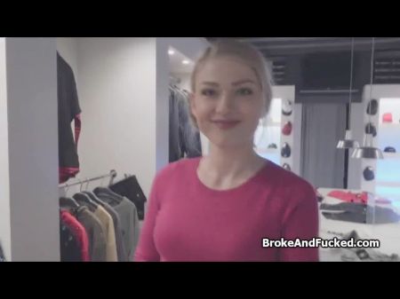 Hot Blonde Assistant Wild Blowjob and Fucking Action in the Shop
