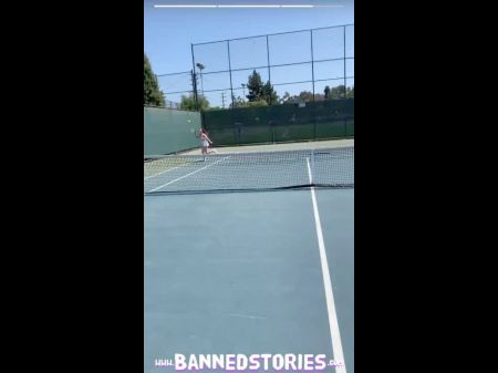 Black-haired Babe Abbie Audience Fuck-fest On Tennis Court