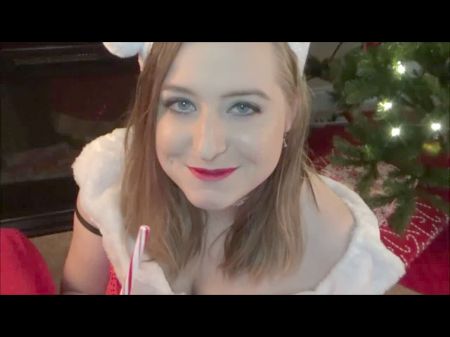 Petite young chick gives a blowjob to fake santa