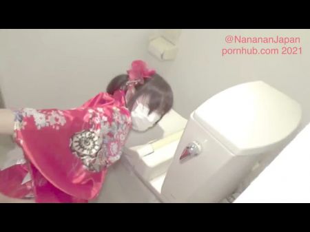 wearing a kimono , you get tired from behind in front of the restroom cup ! face mass ejaculation