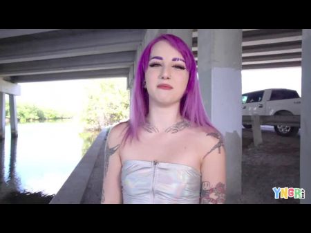 Horny Tatted Purple Hair Punk Teenager Gets Torn Up