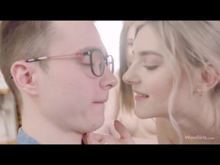 Exklusiv Eva und Ozean in einem atemberaubenden Sex verführen schüchterner Kerl in einen Dreier 