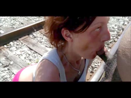 Gross Homeless Super-bitch Making Blowjob Dark Shaft Outdoor Railroad