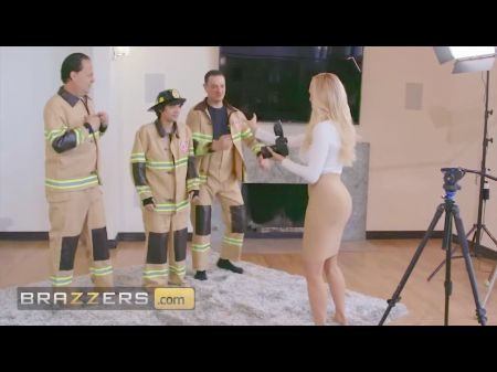 Blonde Huge-chested Cougar Taunts A Young Fireman And Entices His Humungous Pink Cigar