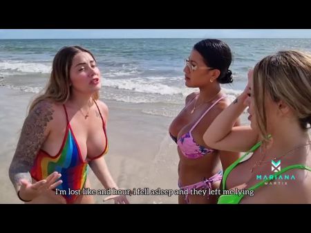 海滩公共哥伦比亚女同性恋的三个大喷气
