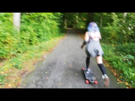 Outdoor Society Showing Off , Blowjob & Romp In A Woods By A French Skater Nymph