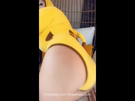 Lactating Fair Haired Braids Pigtails Pikachu Inhales & Spits Milk On Yam-sized Titties Cavorting On Faux-cock Snapchat