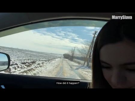 Heißer öffentlicher Sex In Einem Auto Mitten Im Winterfeld 