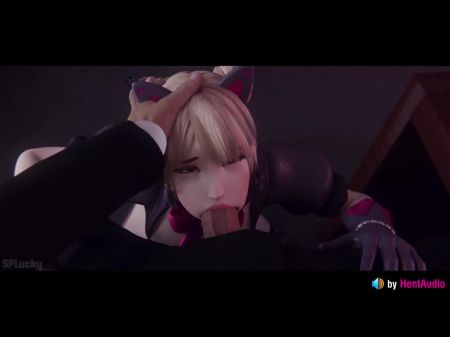 d.va吮吸她的老板，直到他在她的脸上cum（带有声音）3D动画Hentai Game守望先锋