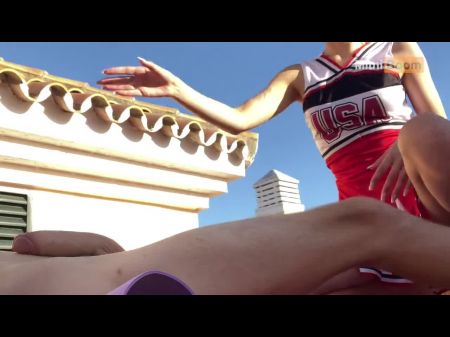 Cheerleader Decides To Practice Cock Railing Skills Outdoor On A Sunny Amazing Day -