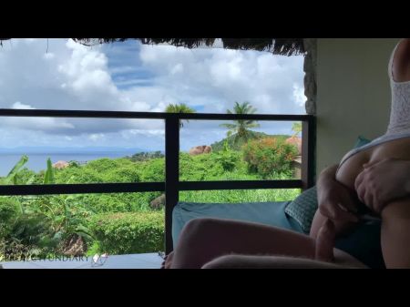 Prick Jumping On A Society Balcony On Honeymoon In Paradise