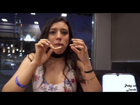 Latina Enjoys Mcdonald’s Ice Mayo With Spunk On It And A Fucktoy Inwards Her