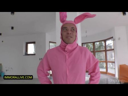 Lovely Teenage Gets Her Rump Crevasse Spread By Hefty Fuck-stick Pink Easter Bunny