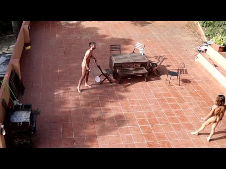 Duo Toying And Banging In The Courtyard Outside