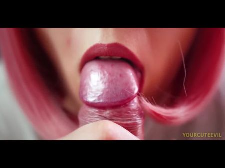 Slow Blow-job & Tongue Have Fun Gobbling Frenulum Close Up Point Of View