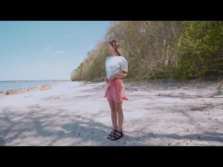 Ultra-cutie In Miniskirt Peeing Twice On The Society Beach 4k