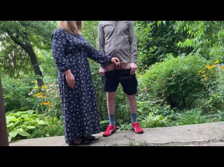 Mommy Milf Helps Her Stepson Pee Outside And Pee Standing Herself