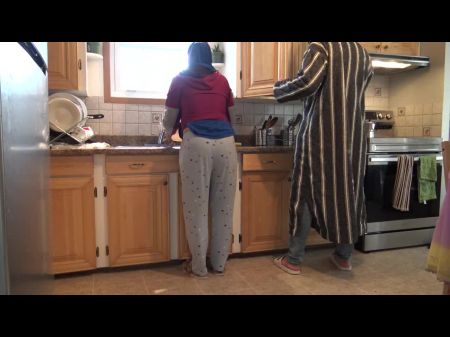 Moroccan Wifey Gets Internal Cumshot Doggystyle Copulate In The Kitchen