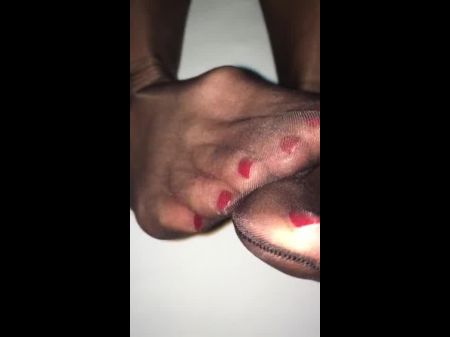 Jizz Flow On Lover Jaw-dropping Black Nylon Stockings Soles After Footjob