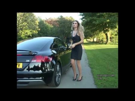 Beautiful Fair Haired Gets Out Car In High Stilettos And Completes You Off