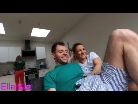 Risky Oral Pleasure On Sofa While Their Mate Cooks Large Cum Shot