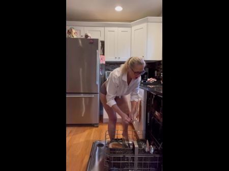 Aged Gilf In Grannie Undies Cleans Kitchen