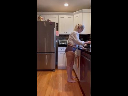 Aged Gilf In Grannie Undies Cleans Kitchen