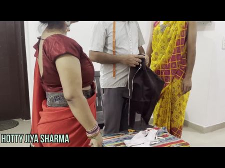 (desi Tailor) Entices Two Nymph Clients In Shop And Banging Ass Fucking Hookup Tough Threesome