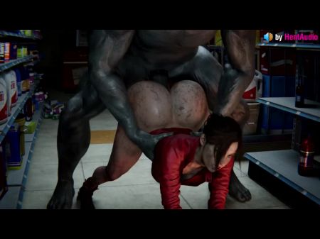 Claire Redfield wird von Mister x Resident Evil 3D Animationsschleife mit Ton in den Arsch gefickt 