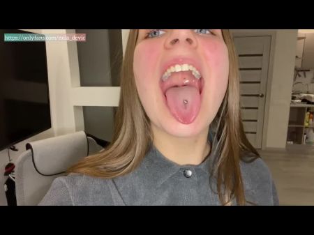 Hot Slobber And Lengthy Tongue With Piercing