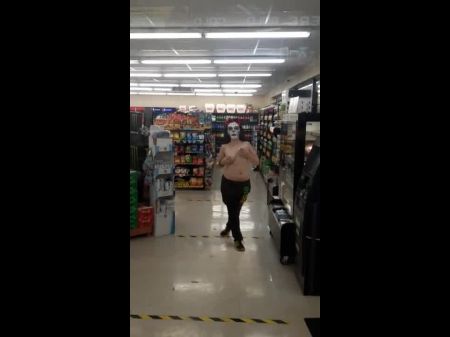 Exhibitionist Punk Teen Unclothing And Dancing At A Gas Station