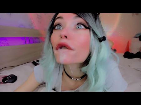 Blue - Haired Tart Gets Milk On Her Ahegao Face