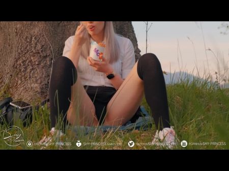 Schoolgirl In Stockings Caught Pawing Her White-hot Gash . Public No Underpants Upskirt 4k