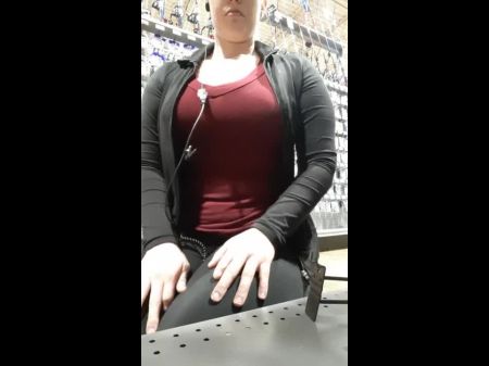 Buxomy Honey Demonstrates Pierced Boobs At Work **almost Caught**