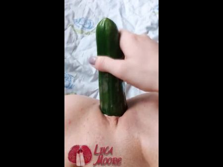 Woman Masturbating With Immense Cucumber .