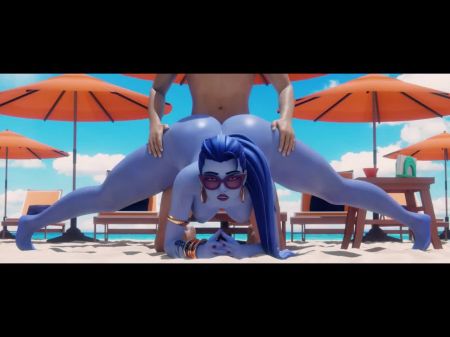 Widowmaker fazendo as divisões na praia (e sendo fodido com força) 