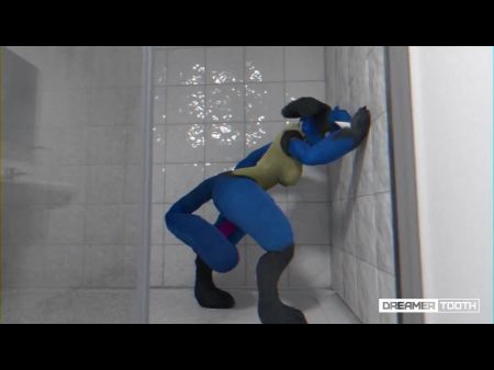 Lucario Jerks To Ejaculation In Shower (keeps Going) (tail Dildo)