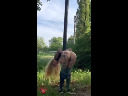 Outdoors , Blonde Gal Dancing And Musturbing In A Community Park