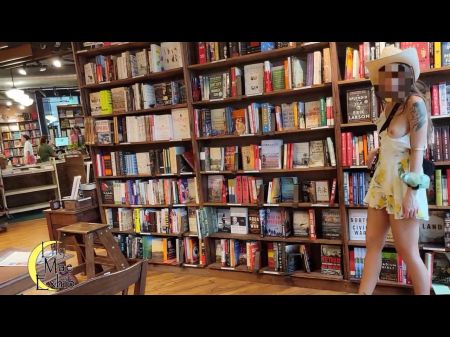 No Hooter-sling Or Panties Sundress Posing In The Bookstore