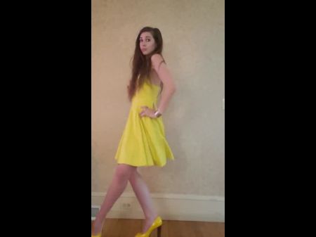 Dance & Strip From Yellow Dress And High-heeled Shoes To Bad Idea By Ariana Grande