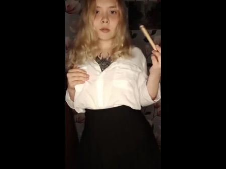 Handsome Schoolgirl Copulates Herself With A Fuck Stick And Moans Loudly