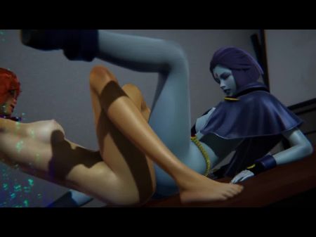Teen Titans lésbica Starfire x Raven 3D Porn 