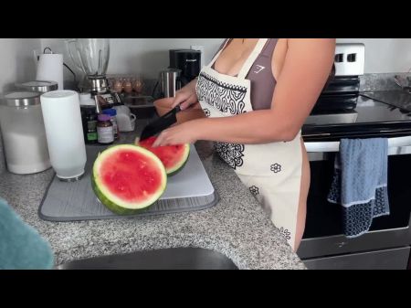 Ample Boobs Latina Was Just Trying To Cut Some Watermelons