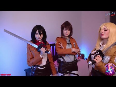 4K Mikasa & Historia & Sasha 3some foda 